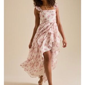 Altar'd State Pink Floral Ruffle High-Low Dress